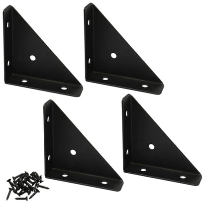 4 Pcs Triangle Corner Brace Brackets, 66mm x 66mm x 7mm, Black