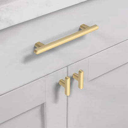 Asidrama 10 Pack 5 Inch(128mm) Brushed Gold Kitchen Cabinet Handles, Cabinet Pulls Kitchen Cabinet Hardware for Cupboard Drawer Pulls - color: Brushed Gold, size: 5" Hole Center, style: 10 Pack