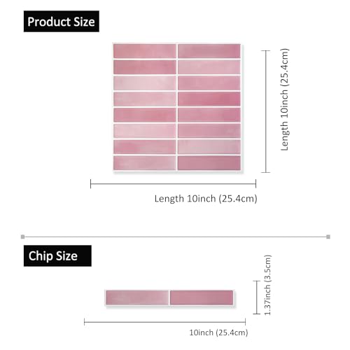 Alwayspon 10 Sheets 3D Peel and Stick PVC Backsplash Tiles, 10"x10" Self-Adhesive Wall Tile Stickers Stick on Subway Tiles for Kitchen Bathroom, Pink - color: T80562