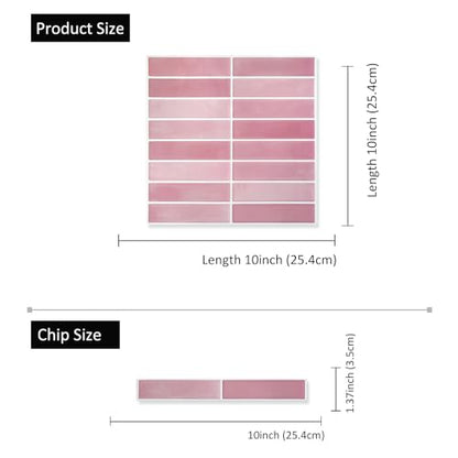 Alwayspon 10 Sheets 3D Peel and Stick PVC Backsplash Tiles, 10"x10" Self-Adhesive Wall Tile Stickers Stick on Subway Tiles for Kitchen Bathroom, Pink - color: T80562