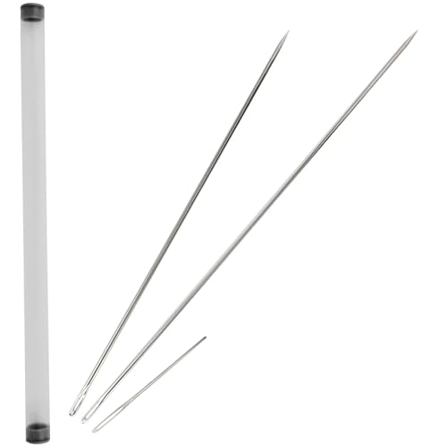 2 PCS Long Large Eye Hand Sewing Upholstery Needles 10"/12", Storage Tube
