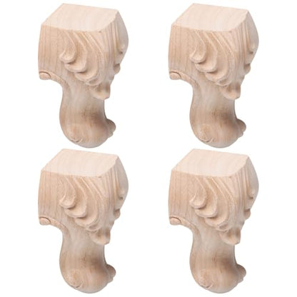 POPETPOP 4 pcs Solid Wood Furniture feet Carved Decorative Sofa Legs European Style Table Supports for Couch Bed Bench Dresser 3.93 X 2.36 X 2.36 in