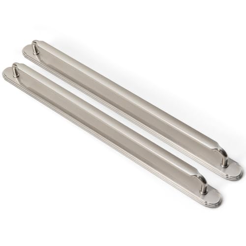 Goo-Ki 2 Pack Brushed Satin Nickel Cabinet Pulls with Backplate 12.6 Inch Hole Center, Brushed Nickel Drawer Pulls Zinc Alloy Kitchen Cabinet Handles with Spacer - color: Brushed Satin Nickel, size: 12-3/5" Hole Center