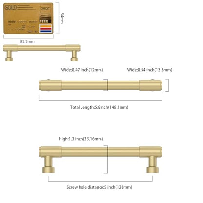 Amerdeco 10 Pack Brushed Gold Cabinet Pulls 5 Inch(128mm) Hole Center Drawer Pulls Cabinet Hardware Kitchen Cabinet Handles for Bathroom ZH0075 - color: Brushed Gold, size: 5"/128MM Hole Center