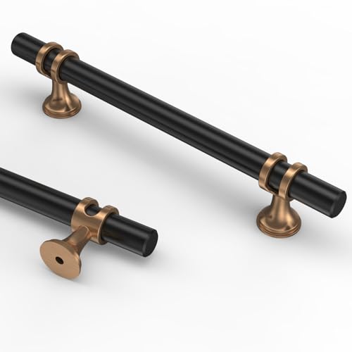 Asidrama 10 Pack 5 Inch(128mm) Champagne Bronze and Matte Black Kitchen Cabinet Handles, Cabinet Pulls Kitchen Cabinet Hardware Cupboard Handles Drawer Pulls - color: Black-Champagne Bronze, size: 5" Hole Center, style: 10 Pack