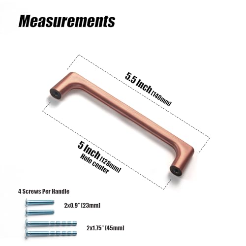 Goo-Ki Brushed Copper Cabinet Pulls with 5''Hole Centers, Modern Style Zinc Alloy Cabinet Handles for Dresser,Wardrobe,Cupboard- 24 Pack - color: Brushed Copper, size: 5'' Hole Centers