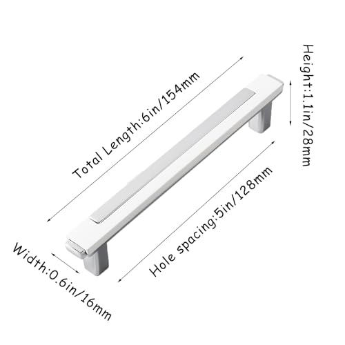 10 Pack White Silver Cabinet Pulls & Handles, 5 Inch Hole Center - color: White Silver, size: 6in/154mm