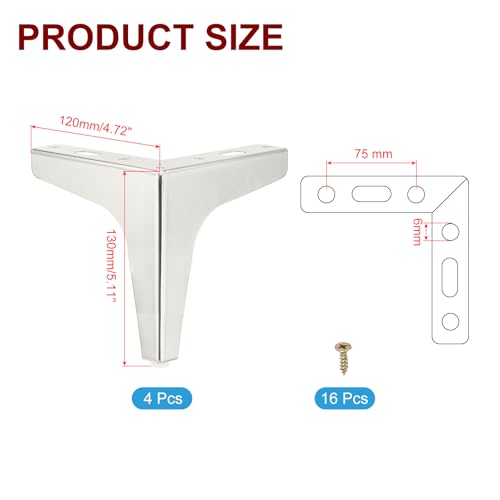 PATIKIL Metal Furniture Legs 5.12 Inch, 4 Pack Triangle Furniture Feet DIY Replacement Legs Modern Style for Cabinet Cupboard Table Couch Sofa Dresser, Silver - size: 5.12 Inch