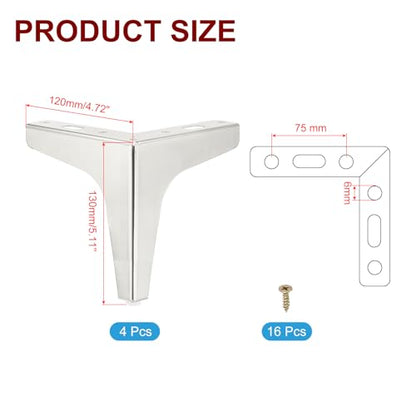 PATIKIL Metal Furniture Legs 5.12 Inch, 4 Pack Triangle Furniture Feet DIY Replacement Legs Modern Style for Cabinet Cupboard Table Couch Sofa Dresser, Silver - size: 5.12 Inch