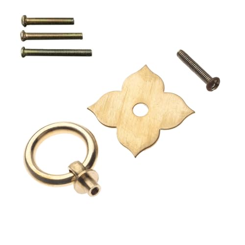 1Pc Brass Drawer Pulls Ring Dresser Knobs, 1.89"x1.69" - color: Brass, style: Four Corner Flower