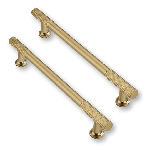 2 Pack 6 Inch(152mm) Hole Center Brushed Brass Cabinet pulls Kitchen Handles Solid Heavy Duty Brushed GoldCabinet Pull Kitchen Hardware - color: Brushed Brass, size: 6 Inch(152mm)Hole Center