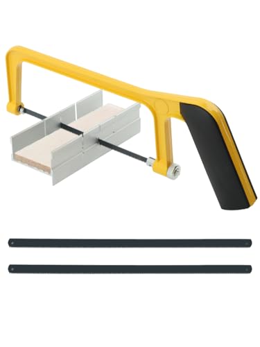 6 Inch Mini Hacksaw and Mitre Block Set, Adjustable Miter Box and Saw Set with 2 Spare Blades, Aluminum Cutting Saw Hack Saws for Woodworking, Hacksaw, Metal Cutting (Yellow) - color: Yellow