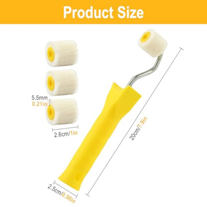 0.98 Inch 4 Pack Mini Paint Rollers with 1 Handle, Small Roller Paint Brush, Reusable Corner Touch-Up Tools for Trim, Edges, Window Frames, Cabinets & Home DIY Projects
