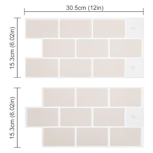 Alwayspon 10 Sheets 3D Thickened Peel and Stick Vinyl Backsplash Tiles, 12"x6" Self-Adhesive Wallpaper Wall Tile Stickers Stick on Subway Tiles for Kitchen Bathroom, Beige - color: T80028s