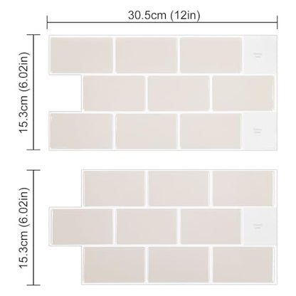 Alwayspon 10 Sheets 3D Thickened Peel and Stick Vinyl Backsplash Tiles, 12"x6" Self-Adhesive Wallpaper Wall Tile Stickers Stick on Subway Tiles for Kitchen Bathroom, Beige - color: T80028s