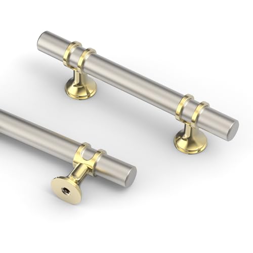Asidrama 10 Pack 3 Inch(76mm) Champagne Bronze and Brushed Satin Nickel Kitchen Cabinet Handles, Cabinet Pulls Kitchen Cabinet Hardware Cupboard Handles Drawer Pulls - color: Gold and Brushed Satin Nickel, size: 3" Hole Center, style: 10 Pack