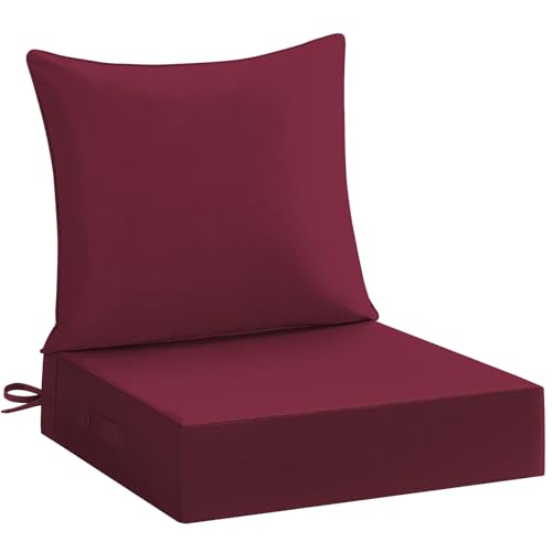 downluxe 24x24 Outdoor Chair Cushions, Waterproof Fade Resistant Patio Furniture Cushions with Handle & Removable Cover, Deep Seat Outdoor Cushions for Sofa, Couch and Patio Chairs, Burgundy - color: Burgundy, size: 24 x 24 Inch