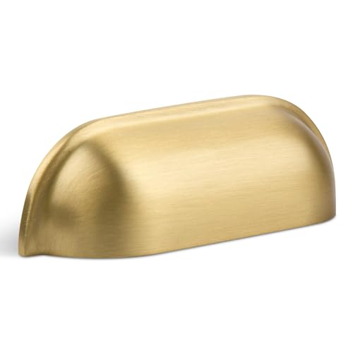 SALISENG-Brushed Matt Gold Cup Kitchen Drawer Pulls 2 Pack, 2-1/2 Inch Small Solid Brass Knobs for Cabinet Cupboard Wardrobe, Flat Dresser Vanity Door Handles, Brass Furniture Hardware Pull - color: Brushed Brass, style: 2 Pack
