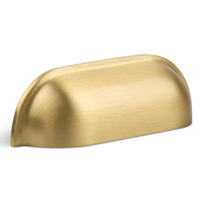SALISENG-Brushed Matt Gold Cup Kitchen Drawer Pulls 2 Pack, 2-1/2 Inch Small Solid Brass Knobs for Cabinet Cupboard Wardrobe, Flat Dresser Vanity Door Handles, Brass Furniture Hardware Pull - color: Brushed Brass, style: 2 Pack