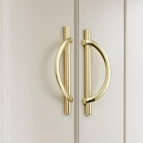 HOME EDIT Polished Brass Cabinet Pulls Curved, 5 Inch/128 mm, 10 Pack - color: Gold, size: 5 Inch Hole Center