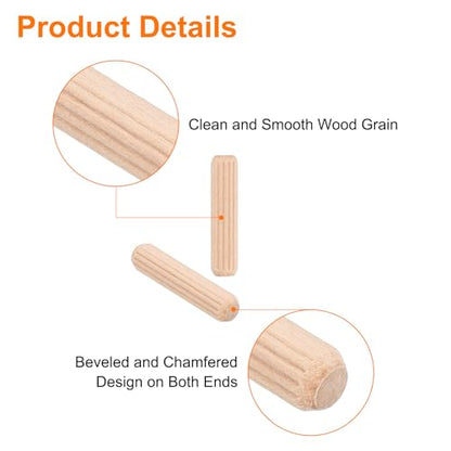 uxcell 300Pcs 1/3" x 1-3/8" Wooden Dowel Pins, Wood Dowels Rods, Furniture Woodworking Grooved Fluted Pin, Wooden Dowels Fluted for Craft, DIY Projects - size: 8 x 35mm