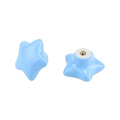 Dnyta 6 Pcs Star Shaped Ceramic Knobs Decorative Pulls Glossy Ceramic Pulls - style: Blue,Star Shaped