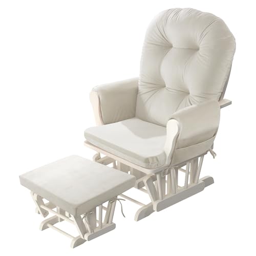 HOMBYS Glider Rocker Replacement Cushions 5 PCS with Storage Side Pocket, Velvet Fabric, Foam & Microfiber Filling, Non-Slip & Washable,Thickened & Supportive for Glider Rocking Chair - color: Cream White