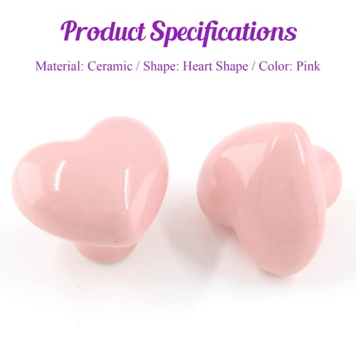 2pcs Ceramic Heart Pink Drawer Knobs, Cute Cabinet Pulls for Kids - color: Pale Pink + Heart Shape, size: 2 Pack
