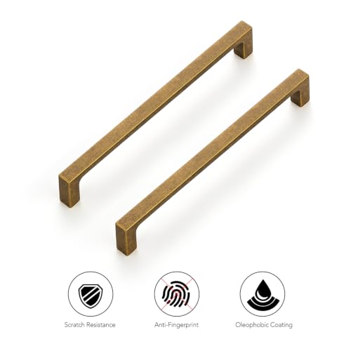 Ravinte Antique Brass Cabinet Handles Solid Square Pulls 6-1/4 Inch 10 Pack - size: 6-1/4 Inch Hole Center