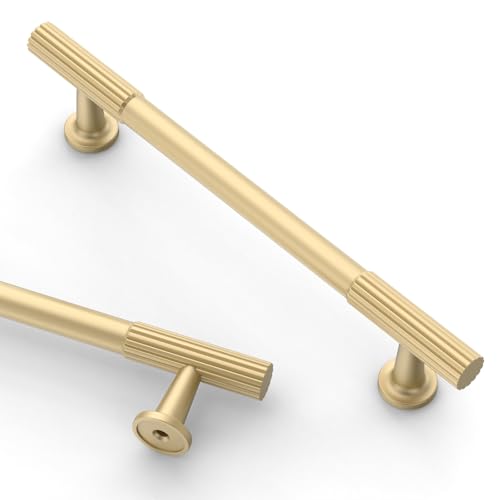 Asidrama 10 Pack 5 inch Brushed Gold Kitchen Cabinet Handles - color: Brushed Gold, size: 5" Hole Center