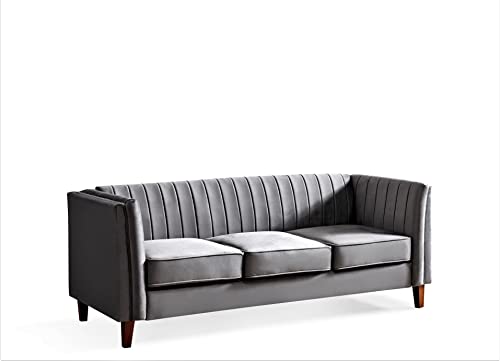 Container Furniture Direct Modern Luxury Velvet Couches for Living Room with High Density Foam, Soft Fabric Upholstery, Removable Cushions and Solid Wood Legs, 3 Piece Set Chair, Loveseat & Sofa, Grey - color: Grey, size: 3 Piece Set