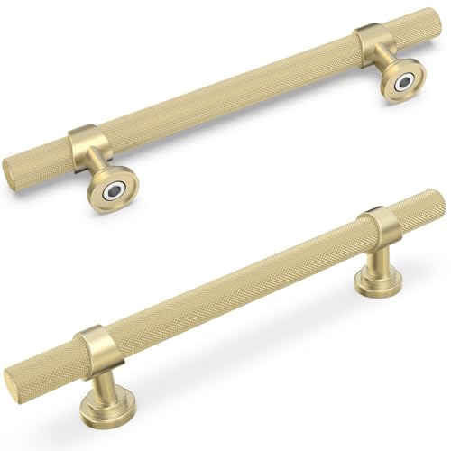 20 Pack 5 Inch Cabinet Pulls knurled Brushed Gold Kitchen Cabinet Handles Aluminum and Zinc Alloy Drawer Pulls Solid Cabinet Hardware - color: Brushed Gold, size: 5'' Hole Center(128mm)