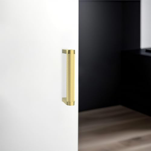 10 Pack Brushed Gold Cabinet Pulls knurled 3 Inch Hole Centers Kitchen Cabinet Handles Gold Drawer Pulls Dresser Handles - color: Brushed Gold, size: 3'' Hole Center(76mm)