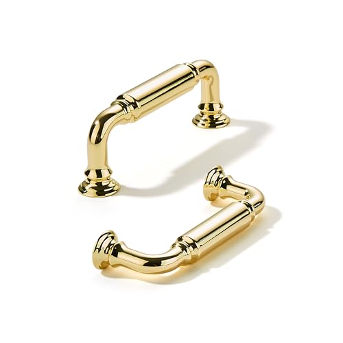 khtumeware 2-Pack Polished Brass Heavy-Duty Solid Cabinet Pulls, 3 Inch (76mm) Hole Center,Polished Gold Drawer Pulls, Cabinet Hardware, Suitable for Kitchen Cabinets, Bathrooms and Dressers - color: Polished Brass, size: 3 Inch(76mm)Hole Center