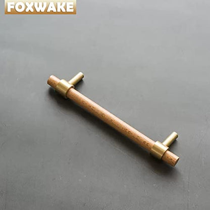 Adjustable Drawer Pulls Natural Wood and Brass Cabinet Handles for Kitchen Cupboard Closet,4Set Boho Wood and Gold Dresser Knob Unfinished DIY Brushed Brass Base 3~5 Inch - size: 3Inch~5 Inch