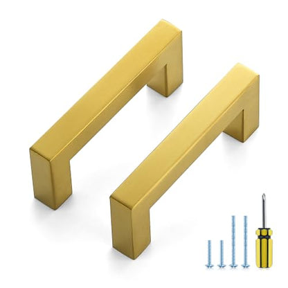 Ravinte Gold Square Pulls Cabinet Handles,3 Inch,30 Pack - color: Brushed Brass, size: 3 Inch Hole Center