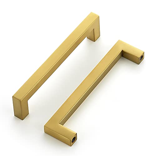 Ravinte Brushed Brass Square Cabinet Handles Drawer Pulls,5 Inch,5 Pack - color: Brushed Brass