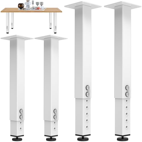 4PCS Adjustable Square Table Leg (14-24inch), Metal Desk Legs - color: 4pcs(14"-24")-white