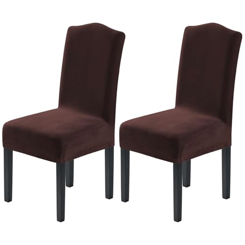 H.VERSAILTEX Velvet Dining Chair Covers Stretch Chair Covers for Dining Room Set of 2 Parson Chair Slipcovers Chair Protectors Covers Dining, Soft Thick Solid Velvet Fabric Washable, Brown - color: Brown, size: 2