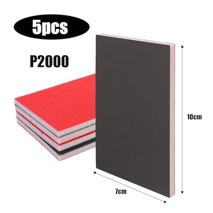 5Pcs/Set Sanding Sponge Set, 120-3000 Grit Soft Foam Hand Sander Block, Hook & Loop Wet Dry Sanding Sponges for Metal Wooden Furniture Drywall Sheetrock and Model Polishing (P2000, 10x7cm) - color: P2000