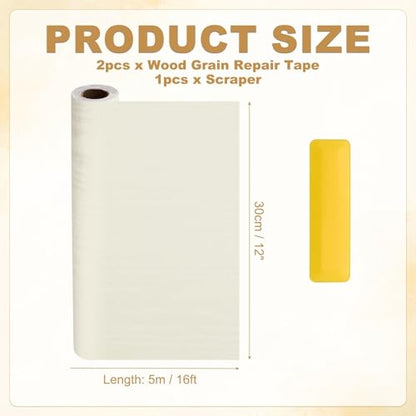 HARFINGTON Wood Grain Repair Tape 12" x16ft Self-Adhesive Repair Patch - color: Beige Wood, size: 12" x 16ft