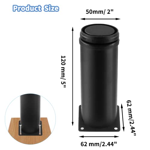 Set of 4 Adjustable Stainless Steel Furniture Legs 5 Inch Black - color: Black, size: 5 inch