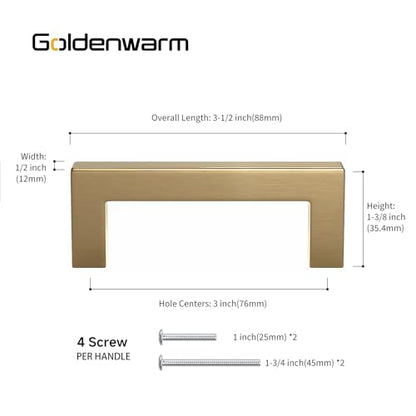 Goldenwarm 25 Pack 3 Inch Champagne Bronze Cabinet Pulls Square Handles - color: Champagne Bronze, size: 3in Hole Centers