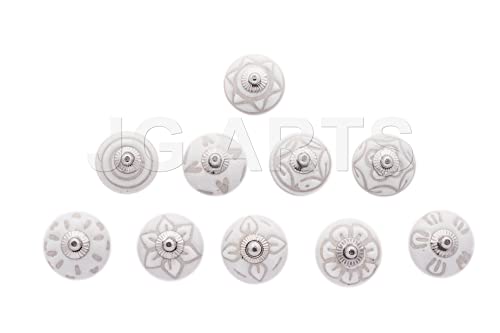 JGARTS 20 Knobs White Hand Painted Ceramic Knobs Cabinet Drawer Pull - color: White