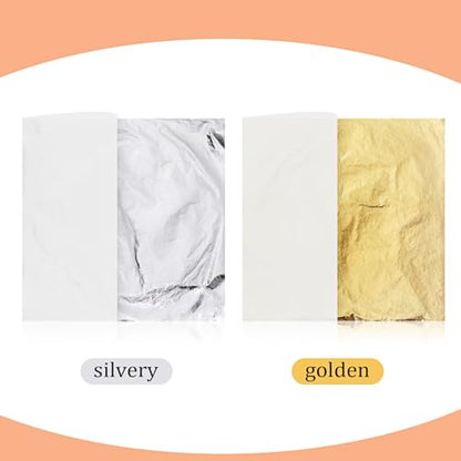 Cunhill 150pcs Silver Leaf Sheets with Gilding Brush,Silver Gold - color: Silver Gold