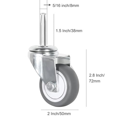 2 Inch Stem Caster Wheels, 5/16" x 1-1/2" (Stem Diameter 5/16", Length 1-1/2") TPR Replacement Wheels Swivel Casters Set of 4 (with Sockets) (2.0 Inch Grey TPR Caster Without Brake) - style: 2.0 Inch Grey TPR Caster without Brake