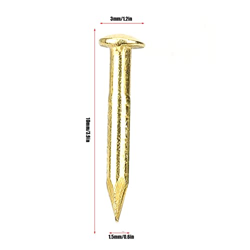 Oumefar 100PCS Gold Round Head Nail Solid Brass Nails Mini Model Nail Furniture Hinge for Hardware Accessories DIY Crafts Brass Brads 1/2 Inch Brass Boat Nails Ringed 1"(#4) 12 Gauge Brass Nail