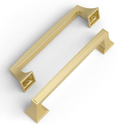 Amerdeco 10 Pack Brushed Gold Cabinet Pulls 5 Inch(128mm) Hole Center Cabinet Hardware Kitchen Cabinet Handles for Bathroom Brass Drawer Pulls Dresser Pulls ZH0010 - color: Brushed Gold, size: 5"/128MM Hole Center