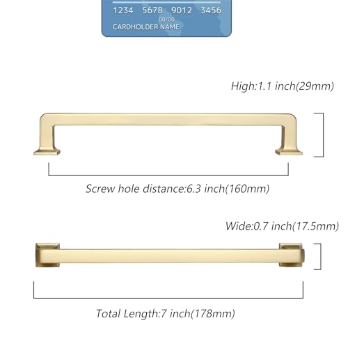 Brushed Brass Cabinet Handles Kitchen Pulls 6.25 Inch 10 Pack - color: Brushed Brass, size: 6.3" Hole Center