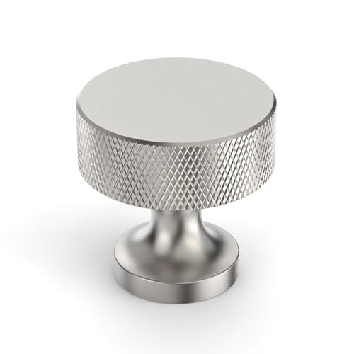 Brushed Satin Nickel Knurled Cabinet Knobs Round Drawer Pulls 10 Pack - color: Brushed Satin Nickel, size: Flat Round Knobs
